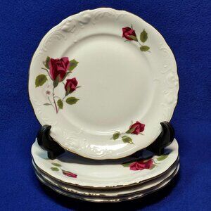 Royal Kent Red Roses Bread and Butter Plates Set of 4 Poland / Wedding Pre-Owned